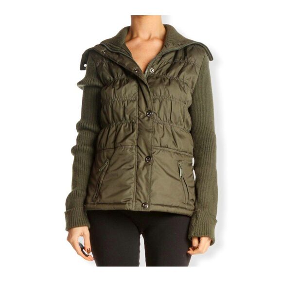 Jou Jou Olive Green Full Zip Puffer Quilted Jacket - Picture 1 of 8